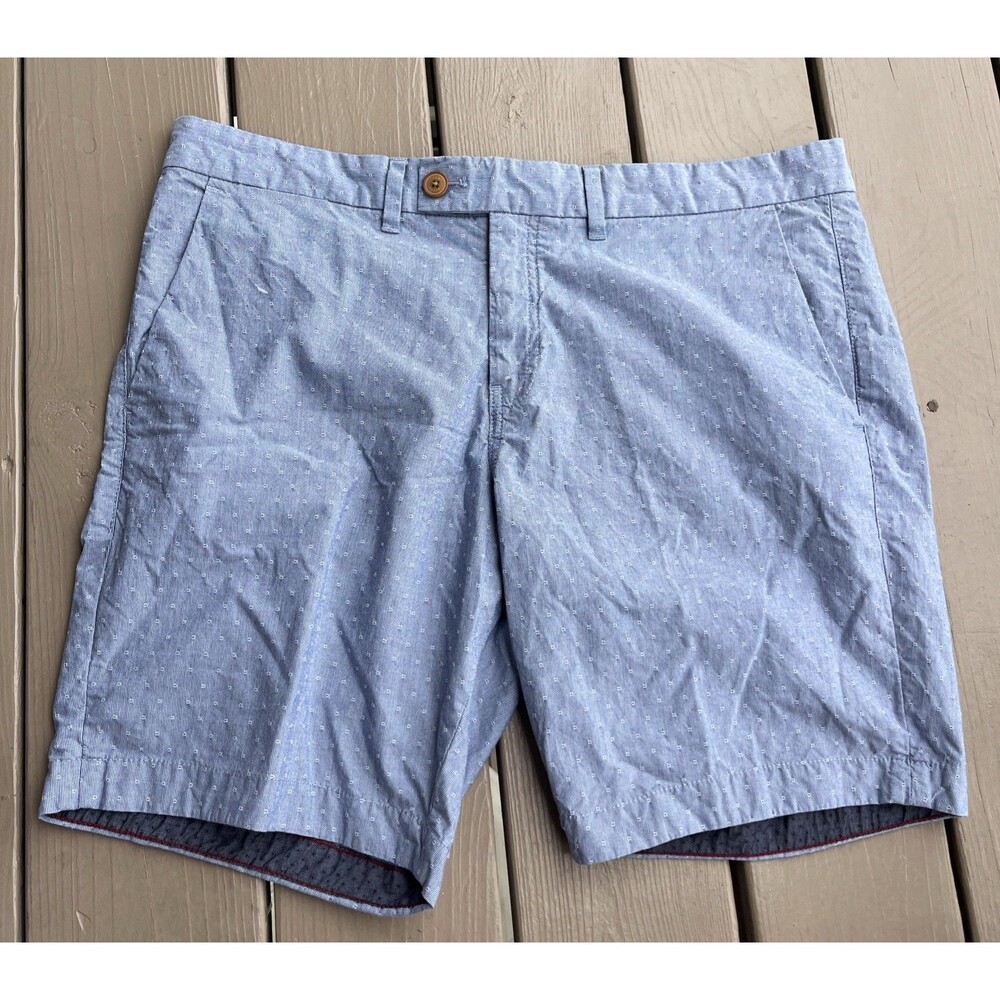 TED BAKER Men's Chino Polkadot Shorts Belt Loops Cotton Blend Blue/White Size 38